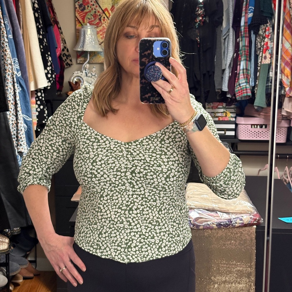 Boden Green Floral Blouse